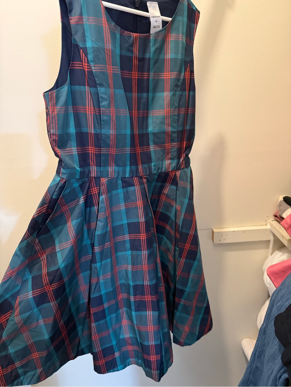 Nordstrom Dupioni Silk /satin feel Plaid Dress